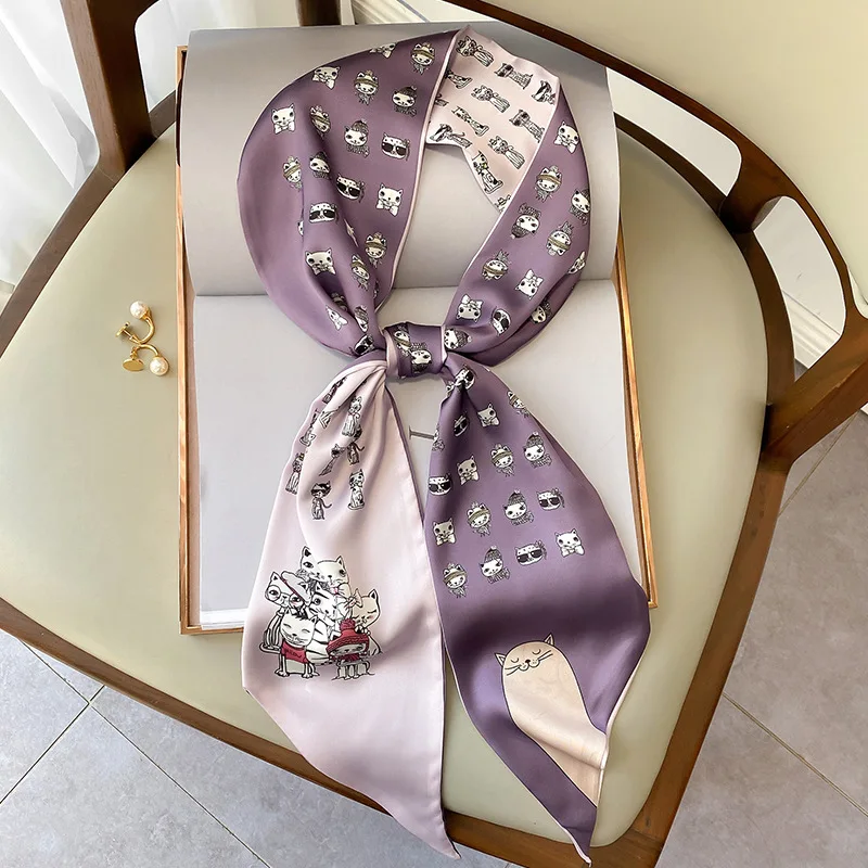 Luxury Design Silk Skinny Scarf Women Hair Band Neckerchief Long Neck Tie Foulard Female Print Bag Scarves Headband Ribbon