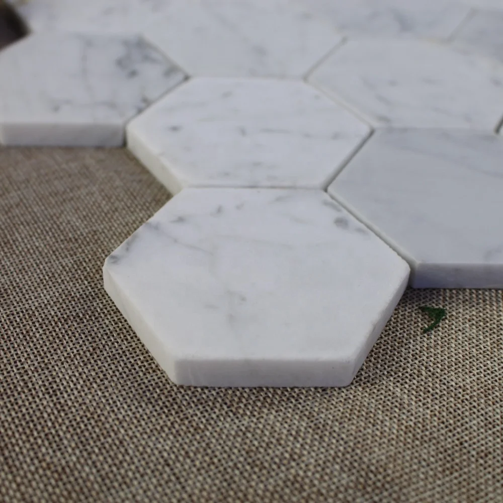 
China Supplier Cheap Price Italia Carrara White Marble 75mm Hexagon Mosaic Tile 