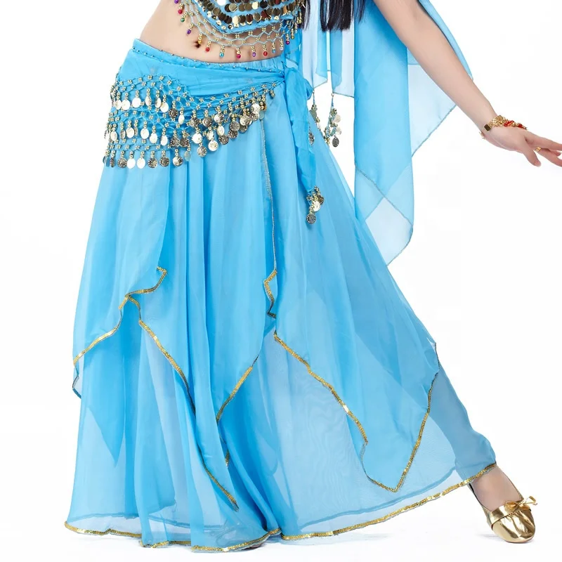 Long Skirt Dress Belly Dance Stage Performance Bottom Yarn Bollywood Indian Accessories Sexy for Women Adults Chiffon 1set
