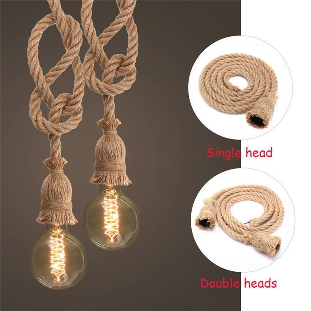 Loft Hemp fibre jute Rope Chandelier Lighting Clothing Store Restaurant Lighting Vintage Industrial E27 Bulb