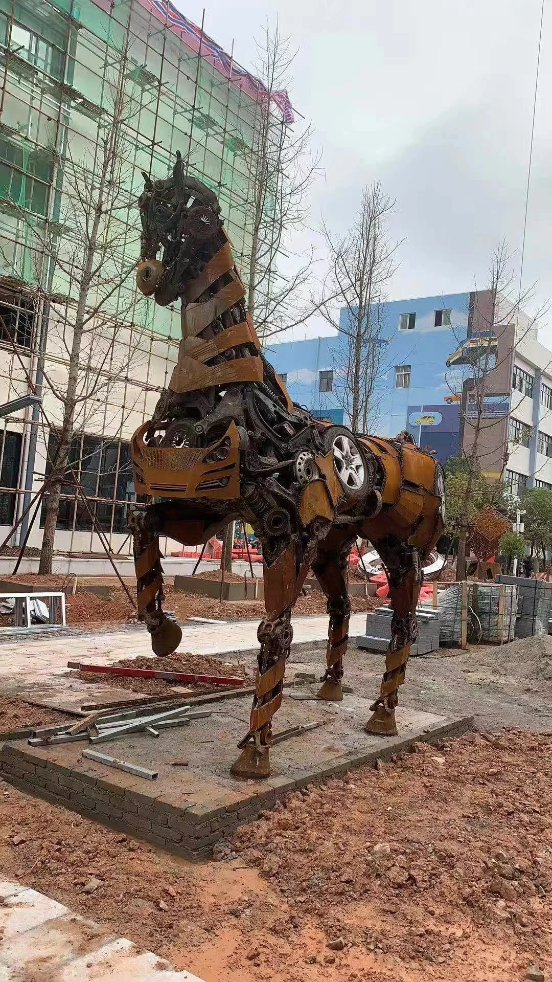 Outdoor sculpturegarden metal horse sculpture home decoration design living cast iron family standing door statue