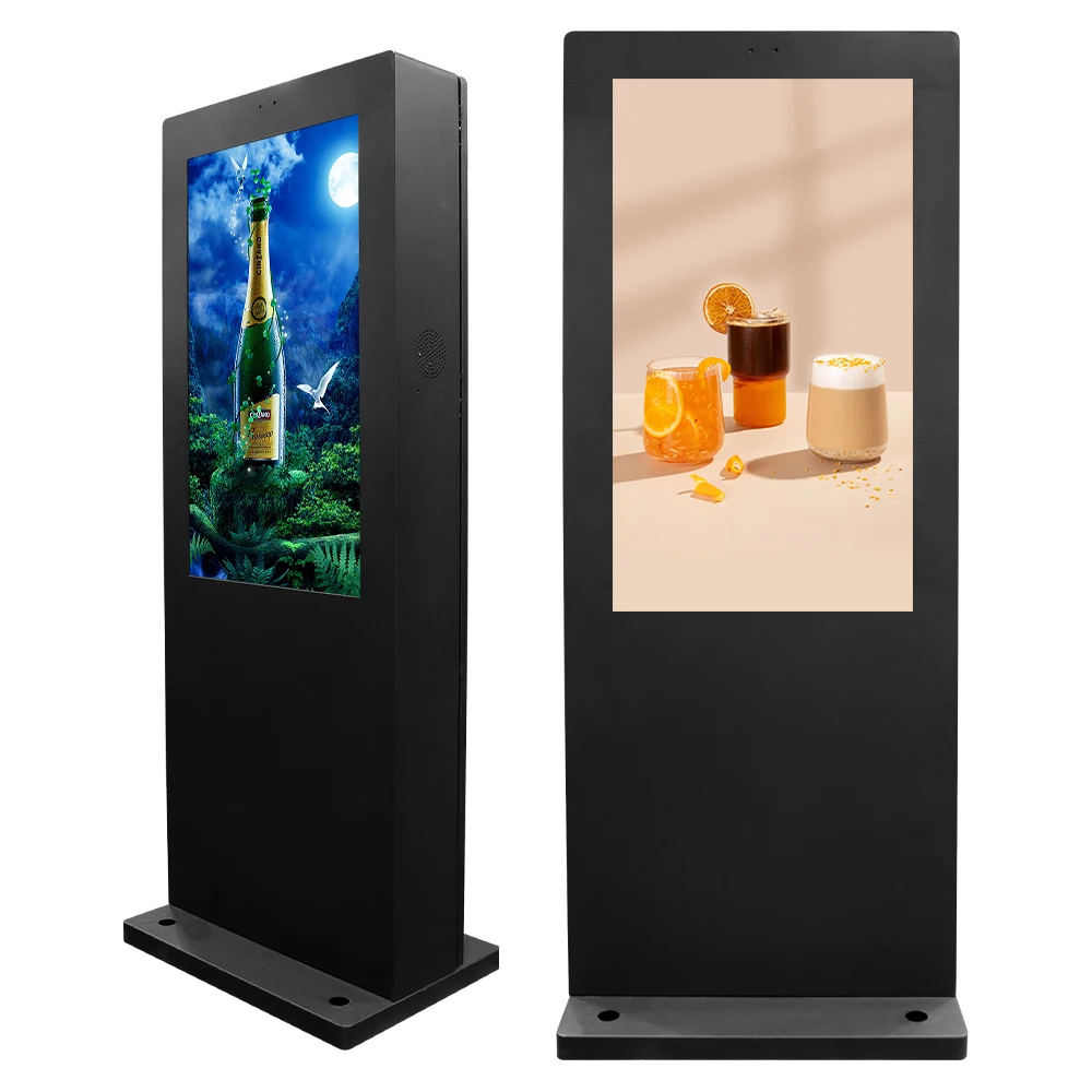CMS software ip55 waterproof lcd display capacitive touch led backlit free standing totem outdoor digital signage