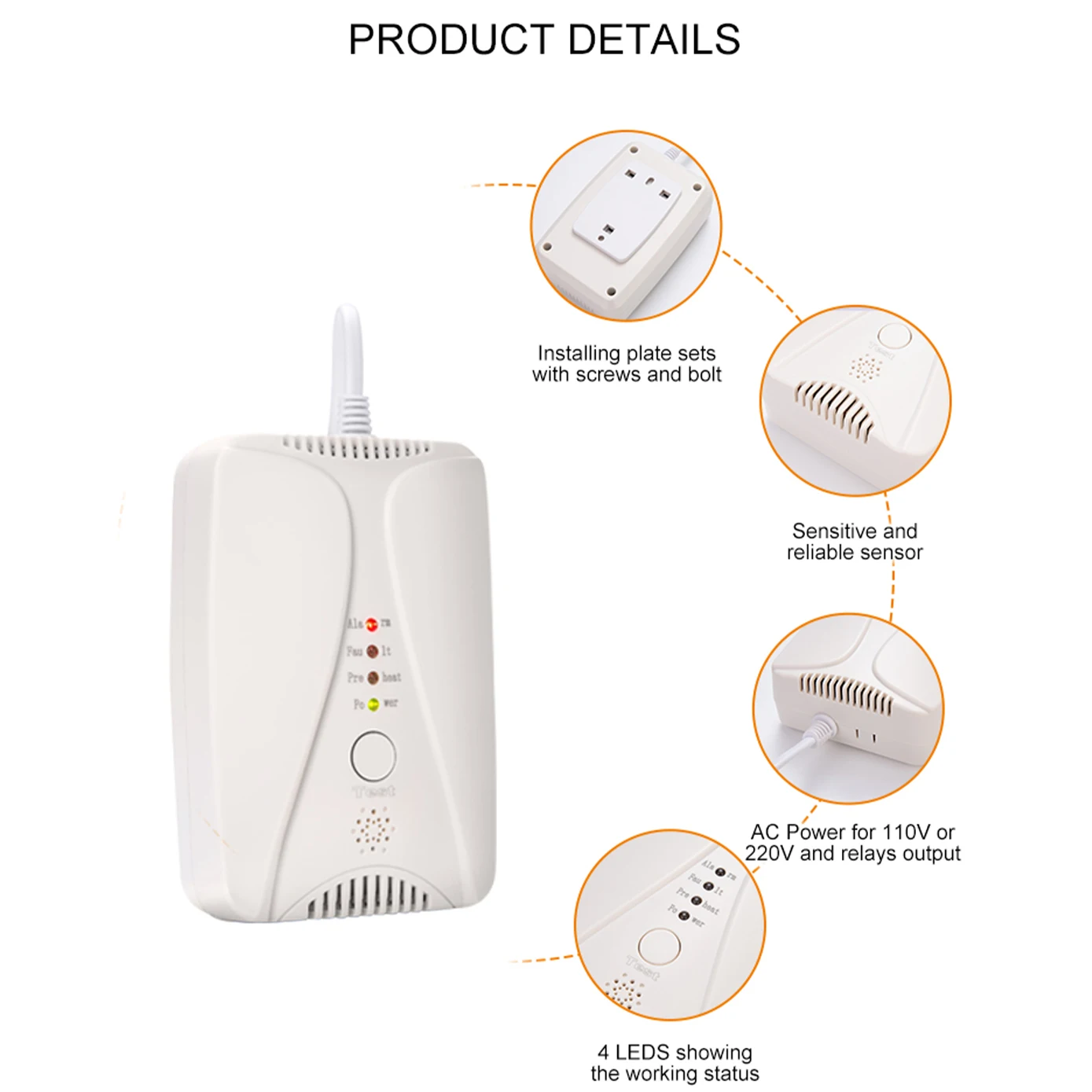 Factory Hot Sales 12v Home Security Gas Detector Apartment Methane Leak Monitor