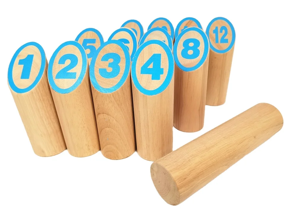 Vintage Garden Bowling Wooden Outdoor Skittle Game Scatter Set  Throwing Yard Games