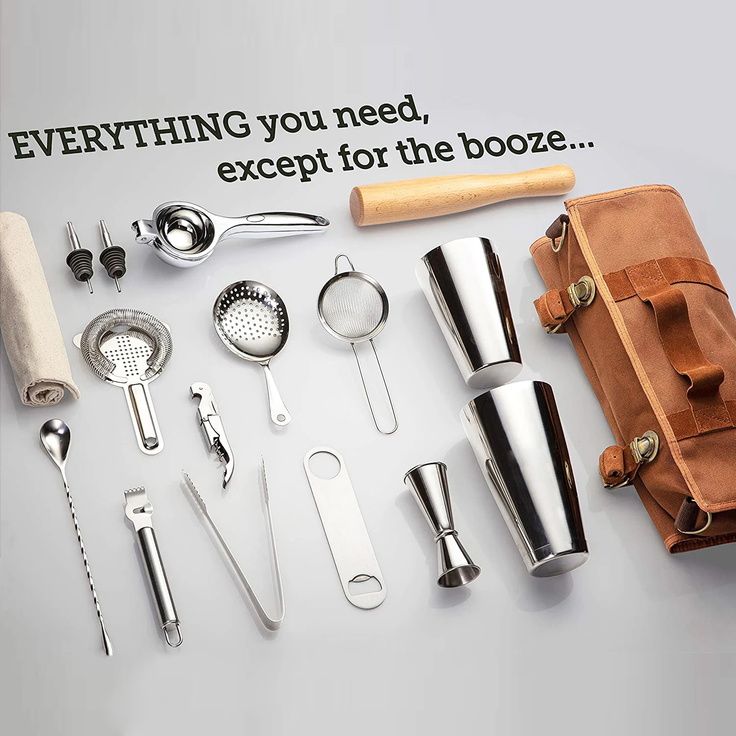 CAMOL factory price professional stainless steel boston shaker set bartender set bar tool with bag bar products