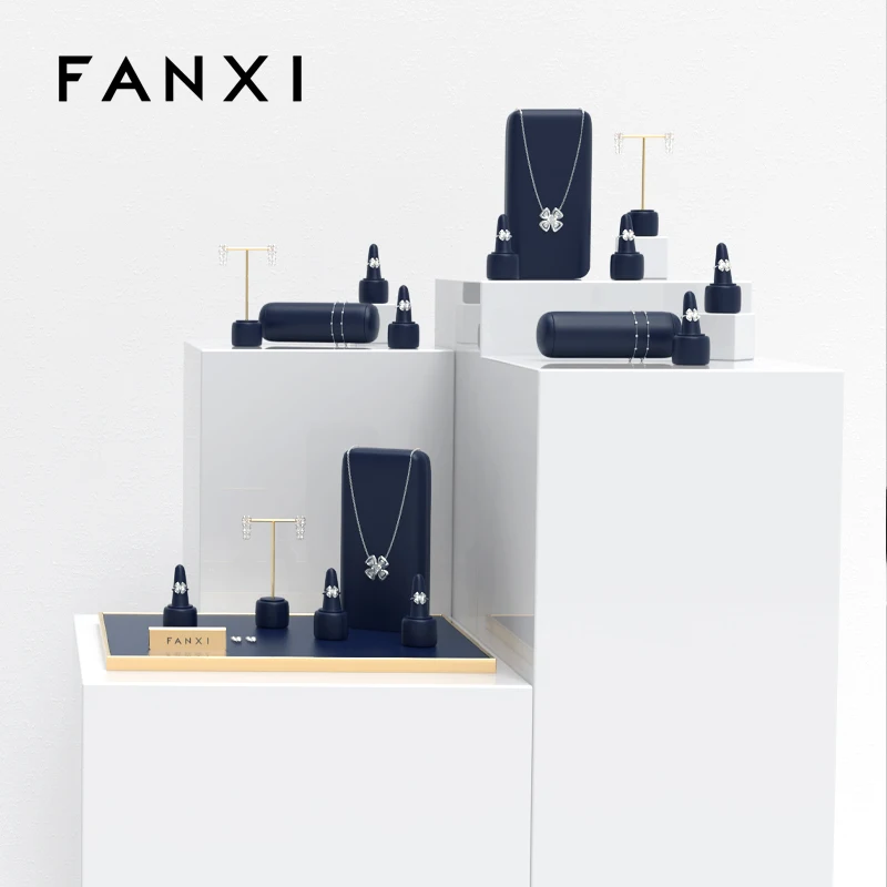 FANXI Fashion New Design Jewelry Display Sets Metal Microfiber Ring Stand Microfiber Metal Earring T Bar Ring For Showcase