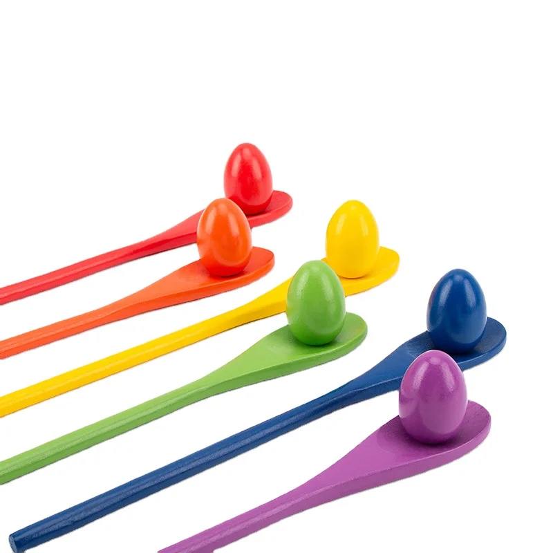 Services Kindergarten Interactive Education Craft Kids Colorful Wooden Sensory Balance Stick Spoon Egg Sensory Training Game Toy
