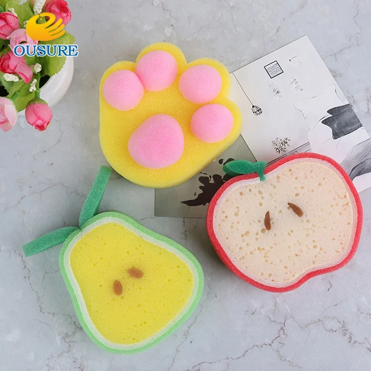 Cute Fruit shape sponge washing dishes sponge washing brush washing cloth Household Cleaning Tools