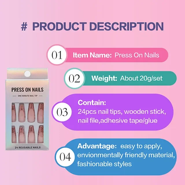 New Design Customized Long Ballerina supplies Diamond French Press On Nails Acrylic Artificial Nails acrylic nail supplies