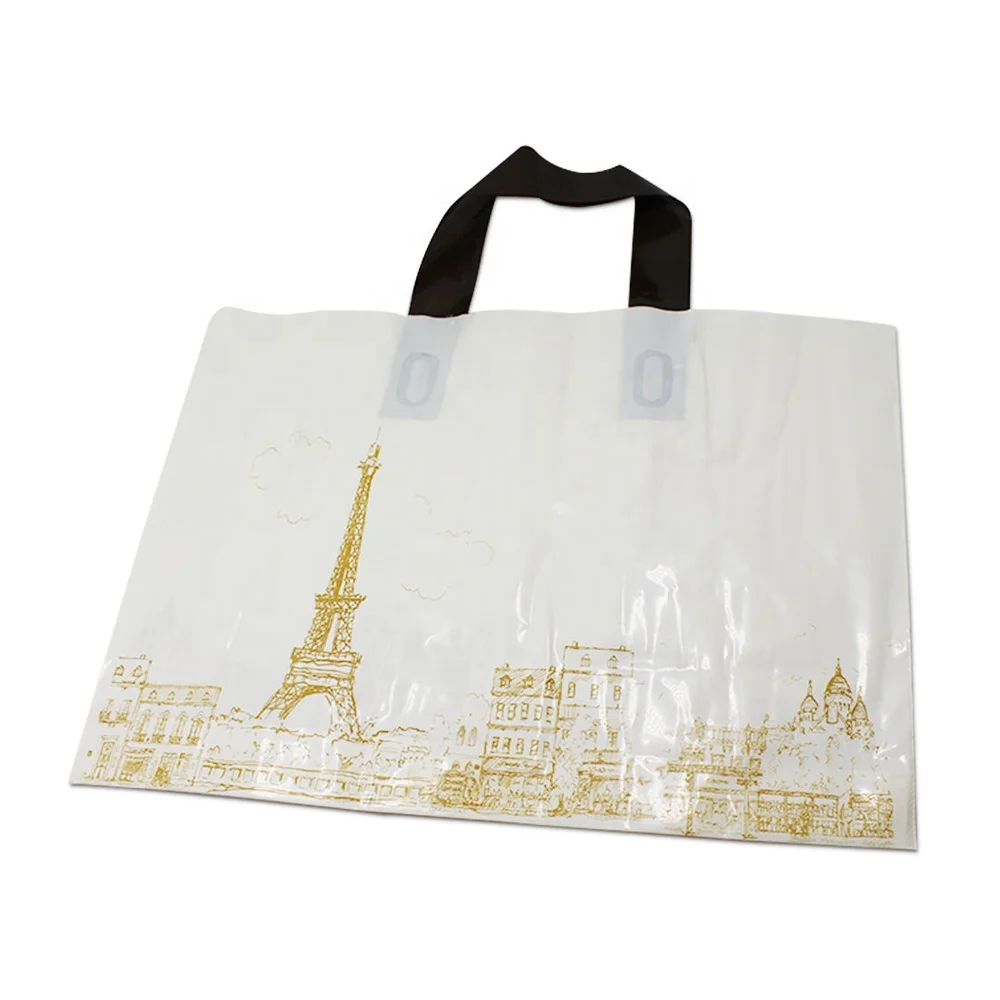 Wholesale Custom Printed Logo Ldpe Shopping Extra Strong Soft Loop Handle Plastic Bag