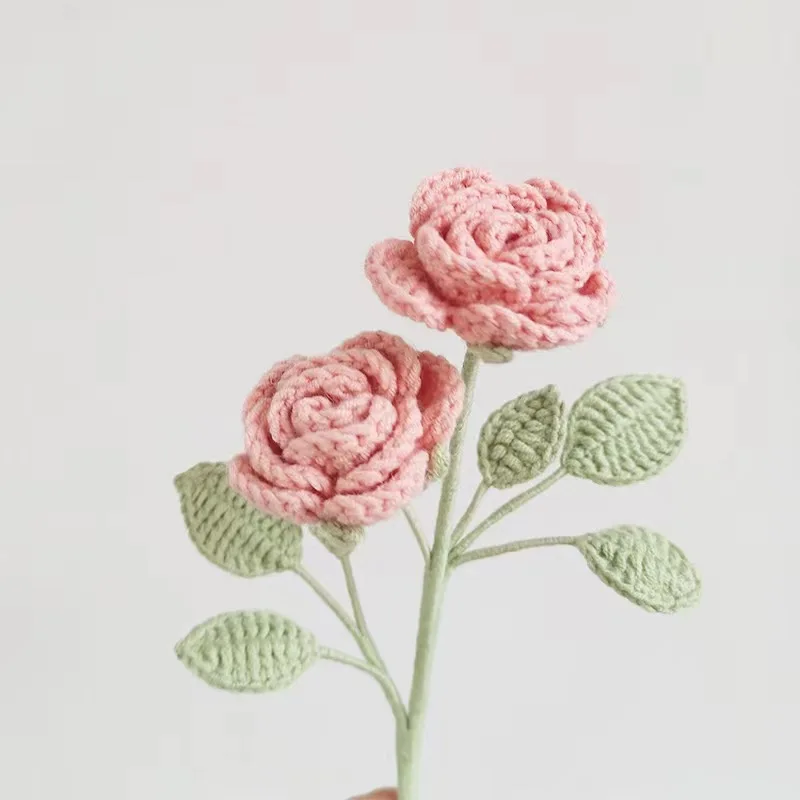 wholesale colorful  Handmade Crochet knitting woolen yarn Artificial small rose Bouquet for gift
