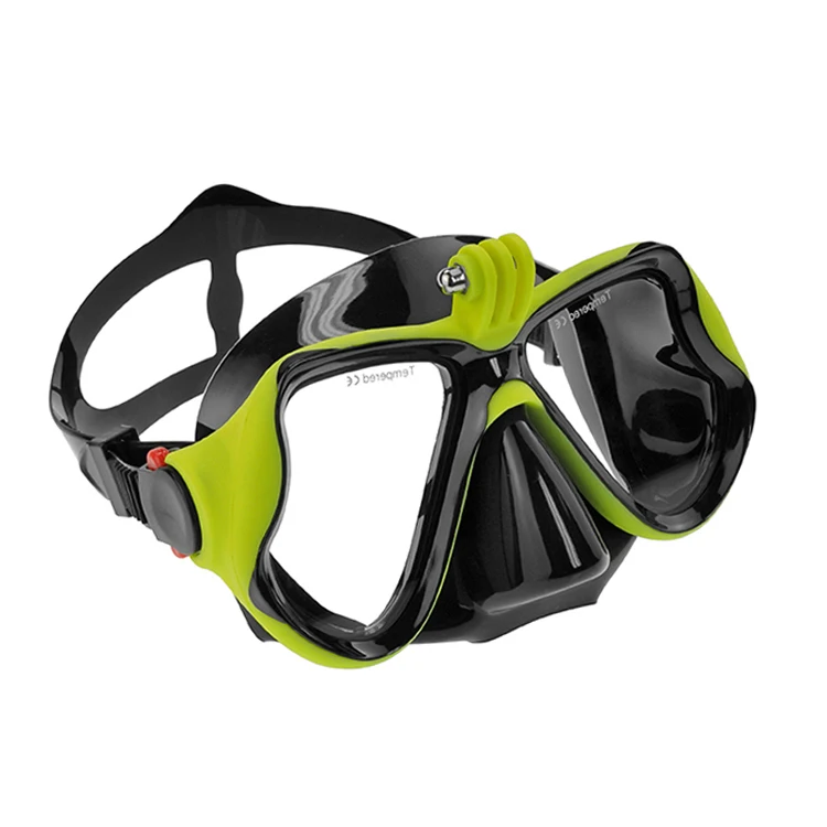 Tempered Glass Lens Snorkel Goggles Scuba Diving Face Mask With Go pro Camera Mount