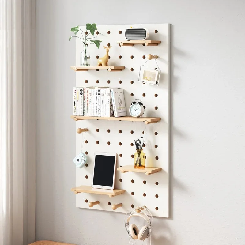 Natural Solid Wood Pegboard Wall Organizer Peg Boards Wall Shelf Hanging Storage Display Rack Organizer