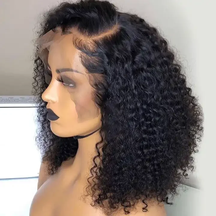 Jerry Curly 13x4 Lace Front Wig Short Bob Frontal Human Virgin Hair Wigs Curly Wave Brazilian Remy Pre Plucked Human Bob Wig