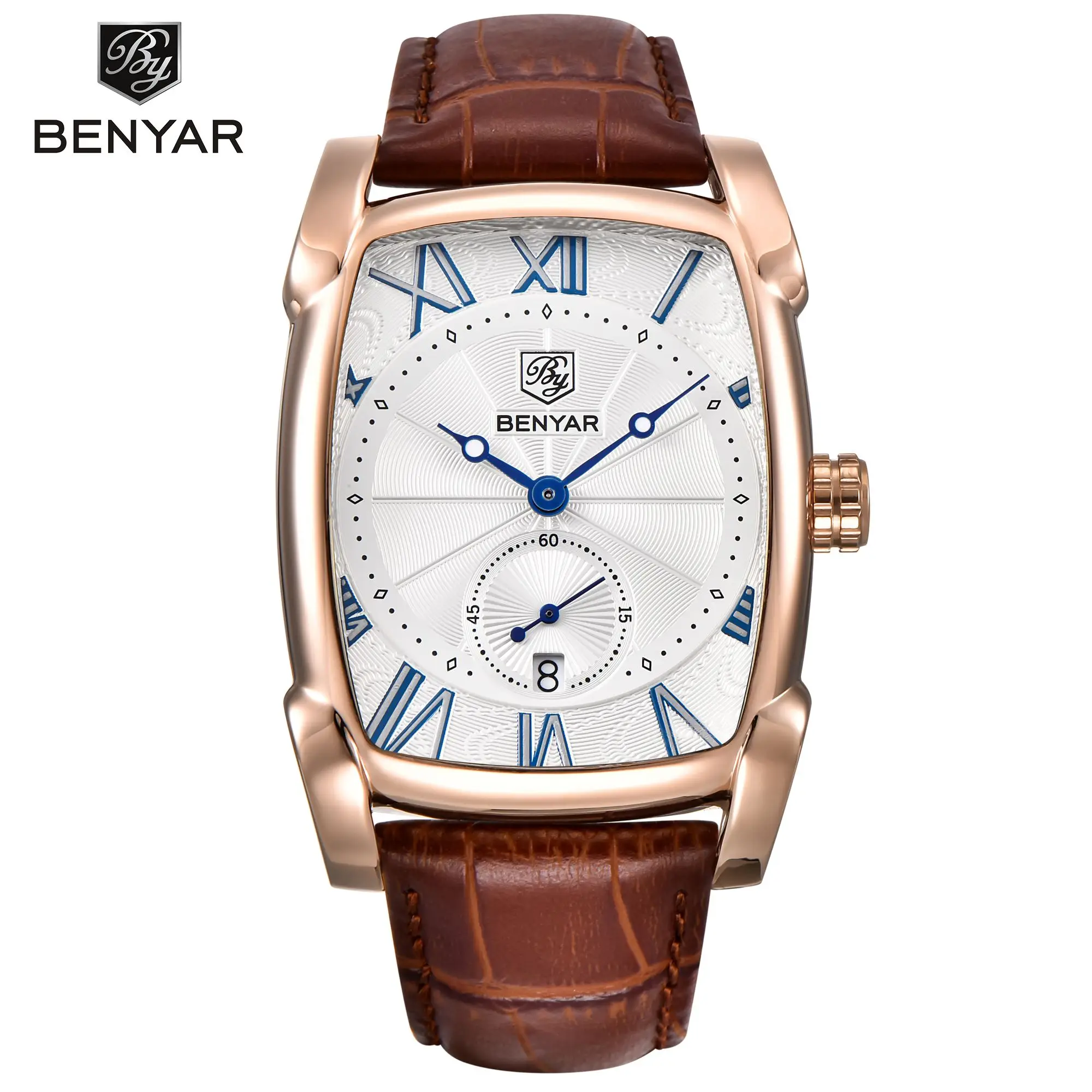 
benyar 5114 water proof leather men wrist watch mens square watches 2020 rectangle orologio quadrato mens chronograph watches 