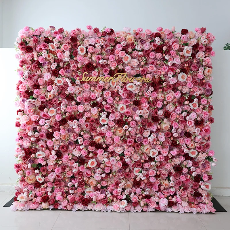Best selling fabric cloth base burgundy 3d flower wall mix rose peony hydrangea