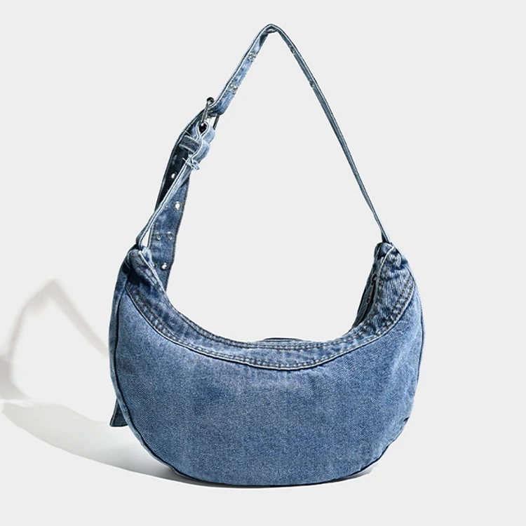 2024 Vintage Casual Hobo Cowboy Bag Custom Logo Crescent Crossbody girl Portable Denim Fabric Handbag for Spring Summer Winter
