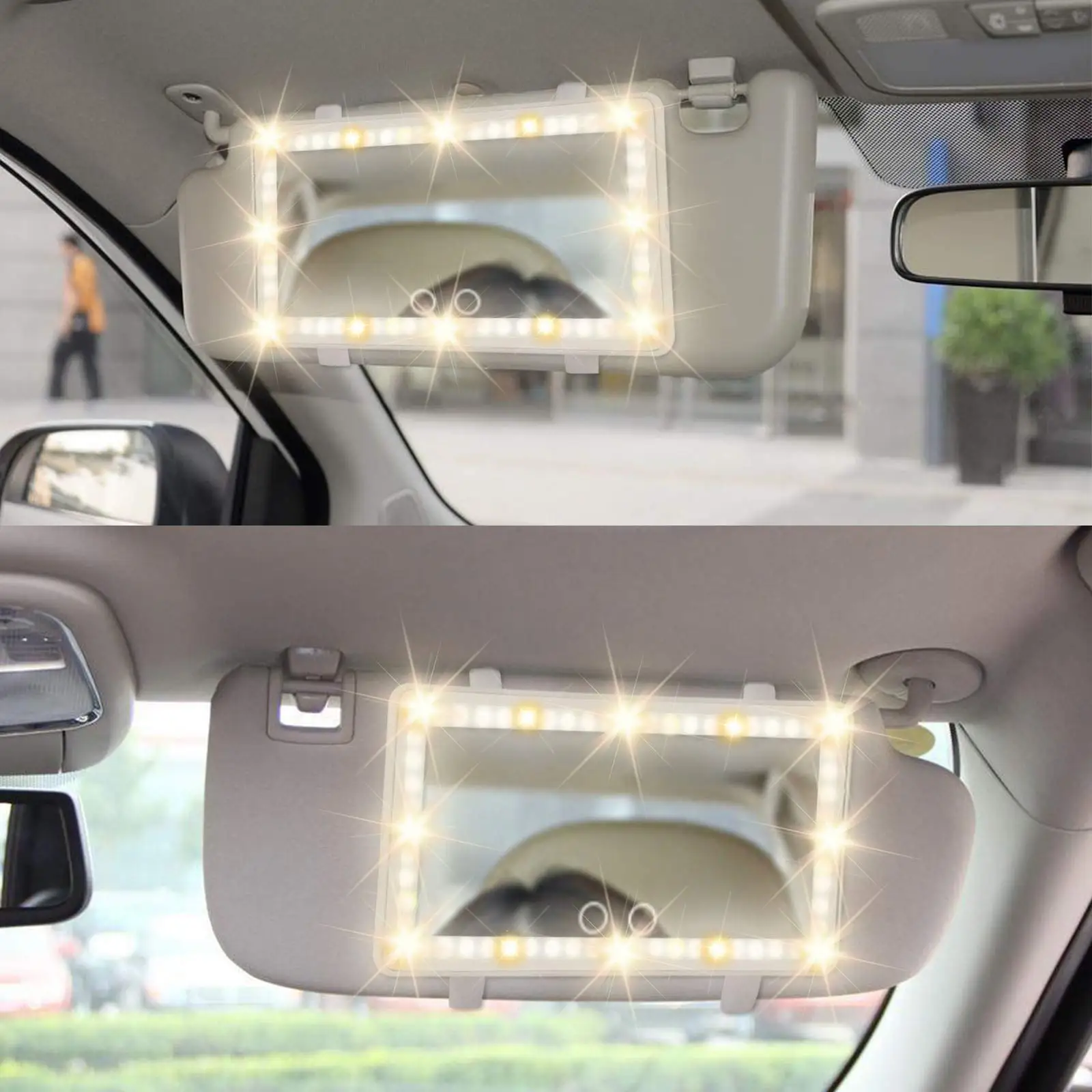 Rear View Sun-Shading Cosmetic LED Lights Car Visor Car Interior RearView Makeup Mirror for Car Truck SUV with Touch Screen USB