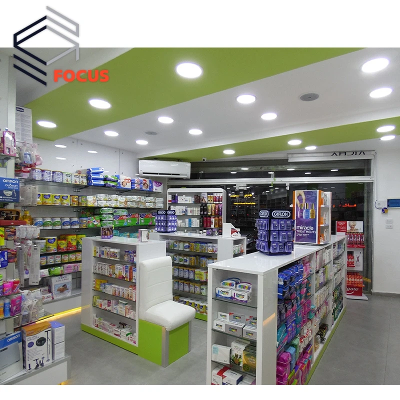 2023 Retail Pharmacy Store Display Racks Furniture Wooden Pharmacy Shelves Medical Shop Interior Design