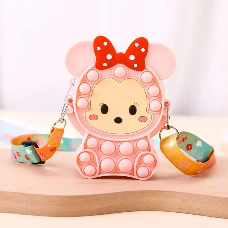 Rainbow minnie mouse coin mini bag silicon kids fidget it bubble pikachu minnie mouse popping purse for girls