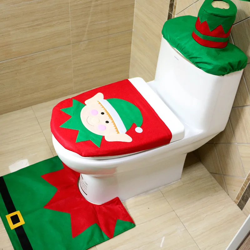 Bathroom Christmas Decoration Three-piece Set Snowman Toilet Cover Pad