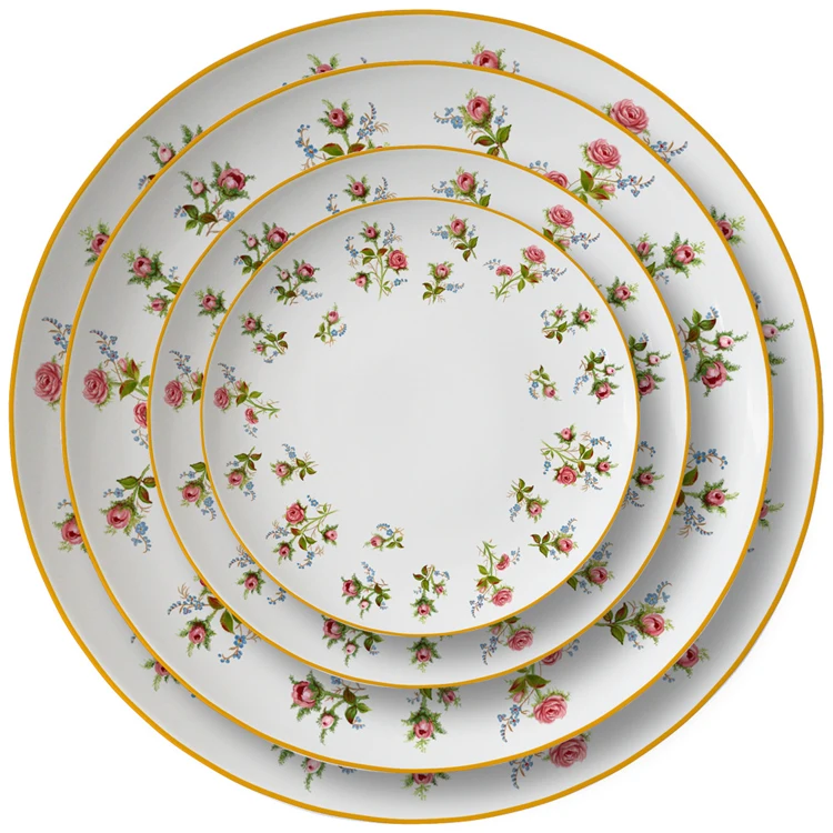 Factory Direct Countryside Style Floral Porcelain Tableware Set Dinnerware Wholesale Kitchen Plates Set