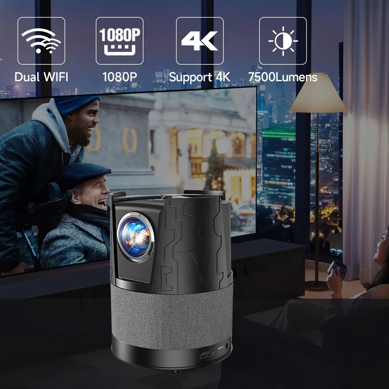 CAIWEI 4K 720P 450 ANSI Projector Smart Android 9.0 Projectors Mobile Home Theater Projectors for Entertainment