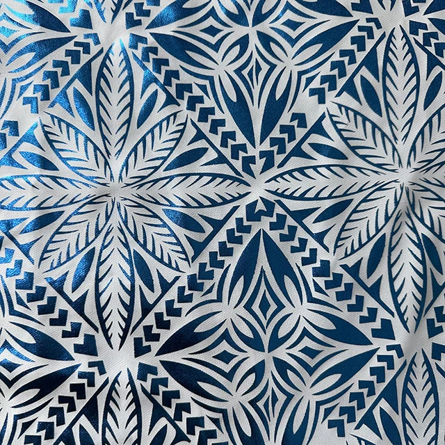 HL Hot Stamping Foil Silver Gold Bronzing Print On 4 Way Stretch Tropical Samoan Fabric Rribal Print For Garment