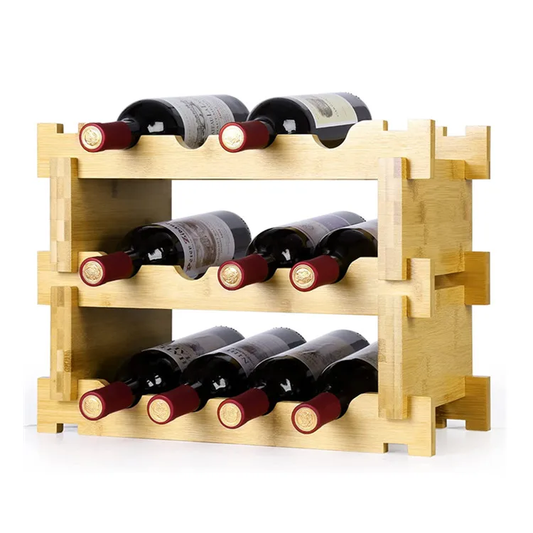 Органайзеры для кладовки и столешницы хранения бамбуковых винных принадлежностей 12 бутылок 3 яруса деревянная витрина вина