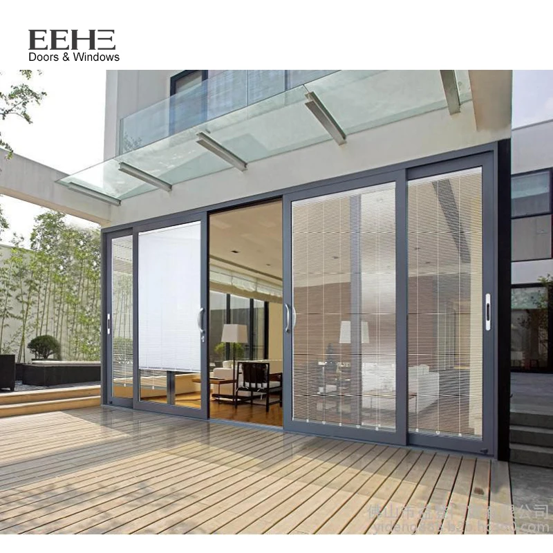 EEHE Door Double Glazed Patio Sliding Door with Screen Aluminum Alloy Balcony Sliding Glass Wooden Box Swing Security Doors