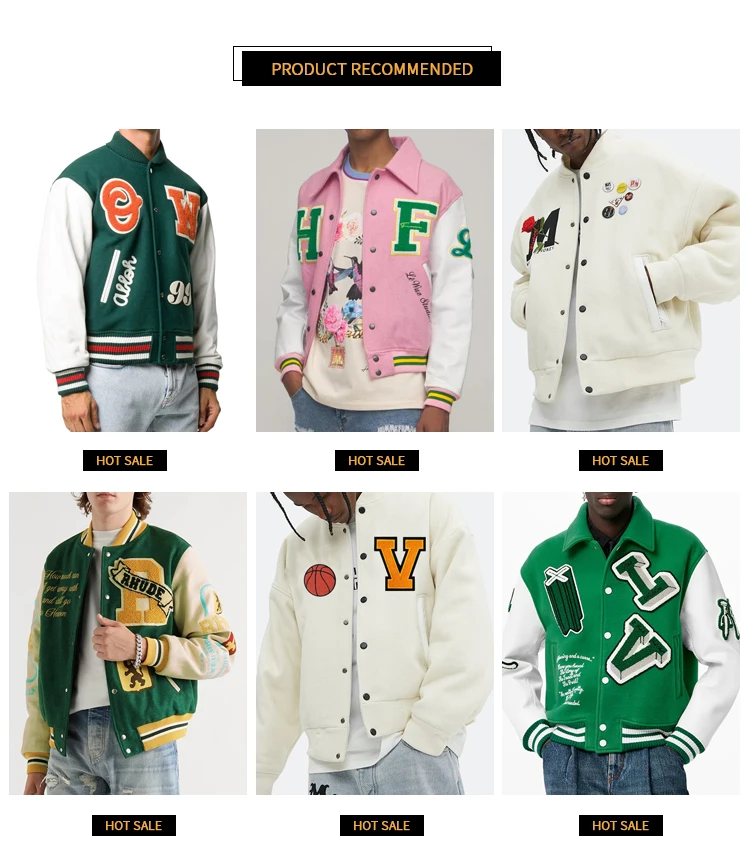 OEM Custom patch chenille embroidery virgin wool bomber letterman varsity jacket  for men