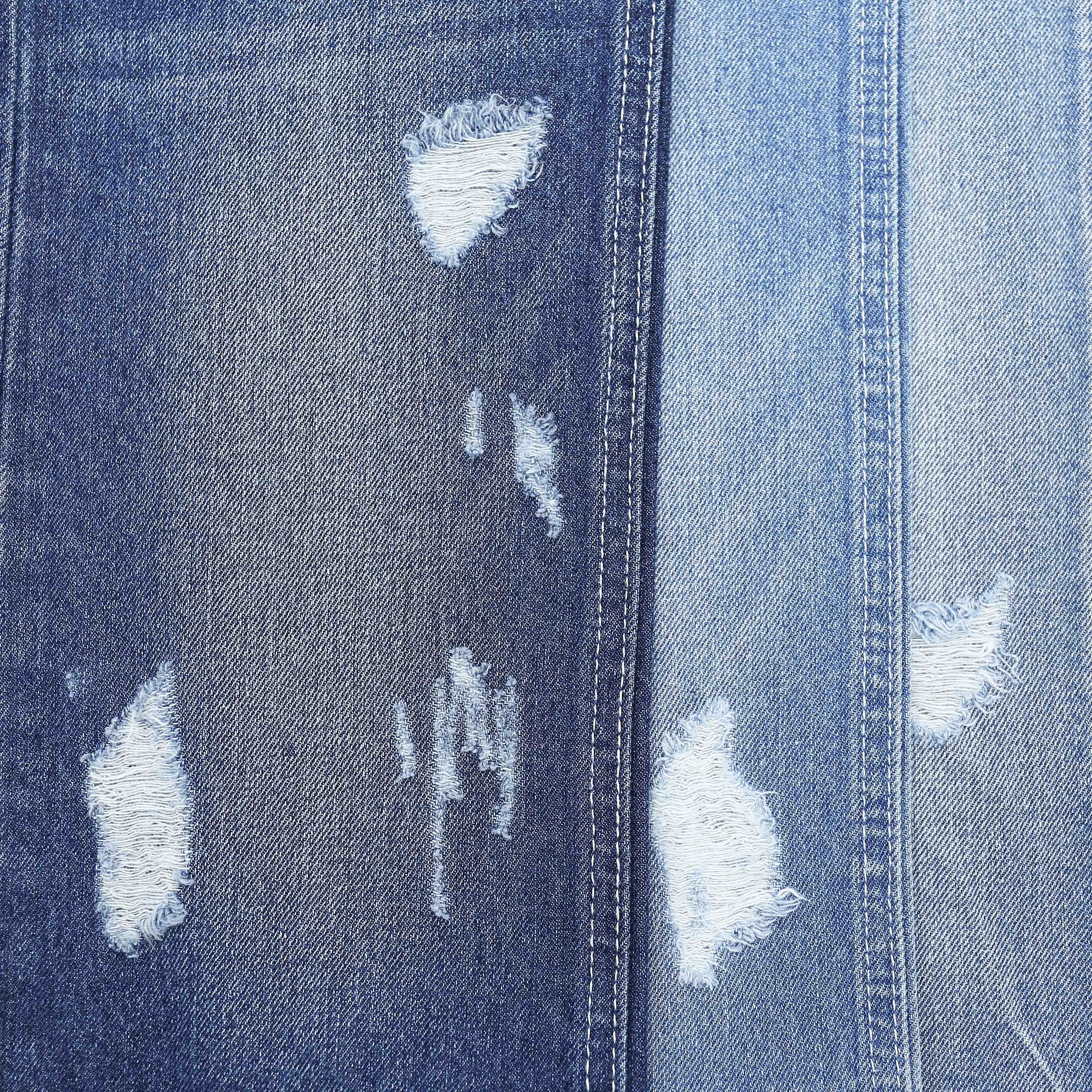 Customised Wholesale Blue Bonded Ripped Denim Fabric Per Roll