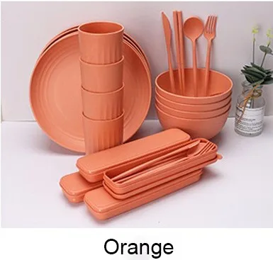 High quality fresh new wheat straw bowl cup plate set home dinner plate dinner bowl Wheat Straw Dinnerware Set