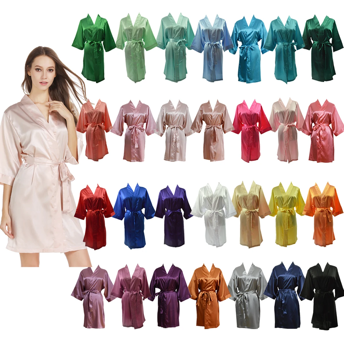 Пикантное шелковое однотонное кимоно для невесты и подружки свадебной вечеринки женское платье-халат утреннее платье