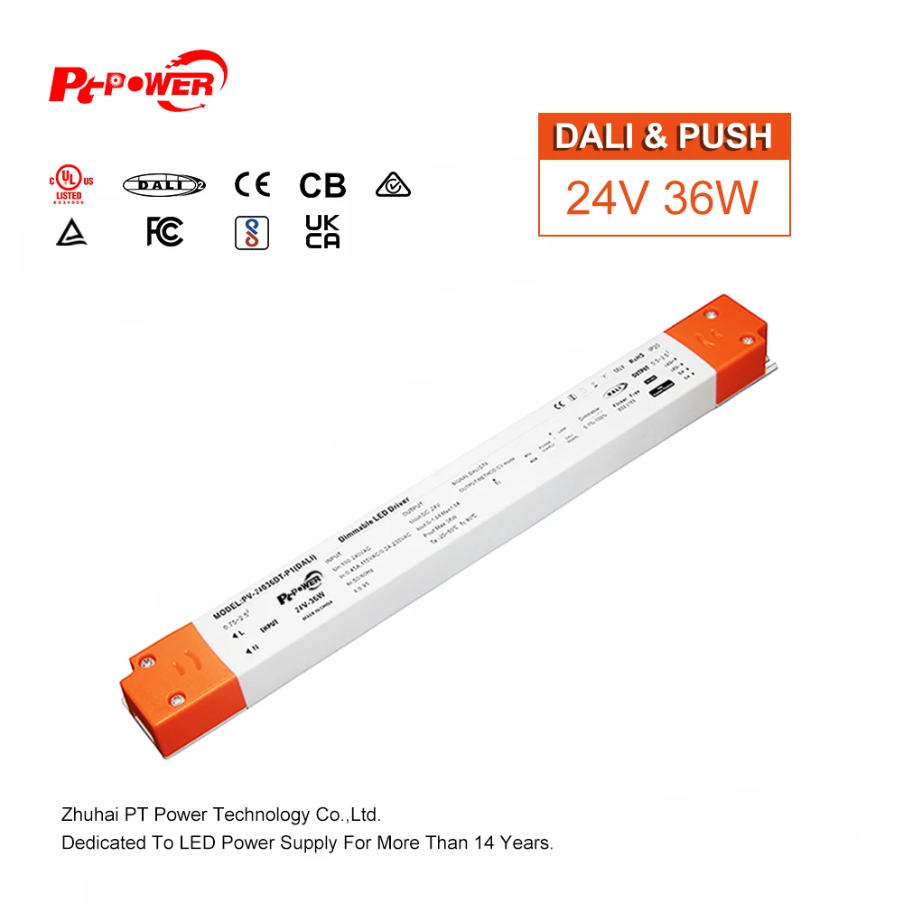 Linear Shape CV LED Power Supply 12V 24V 36W DALI Dimmable LED Driver for Indoor LED Light Box Modules
