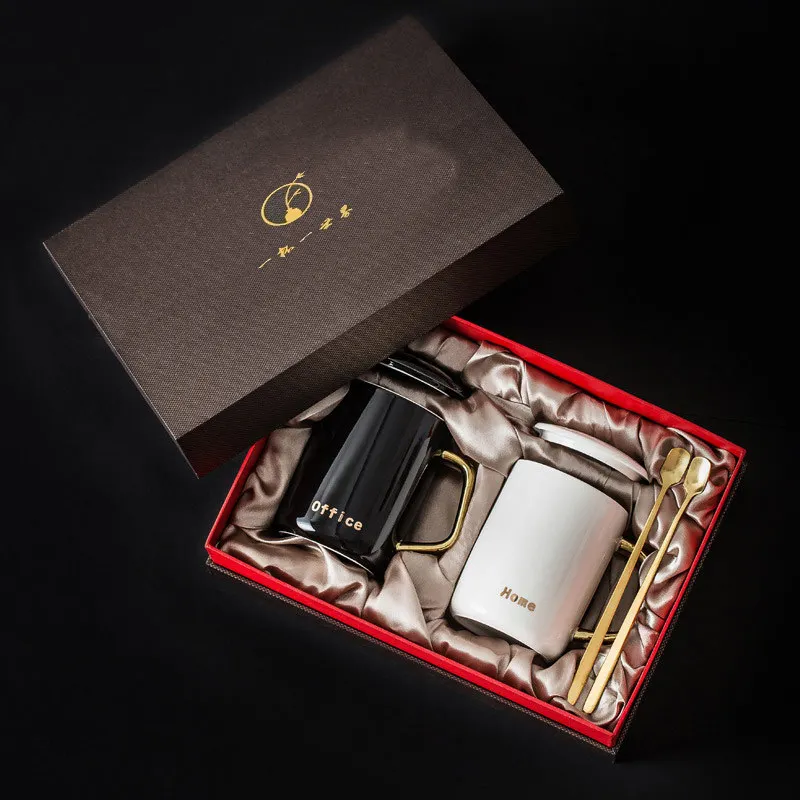 Luxury Custom gift ceramic gold handle coffee mug 400ml