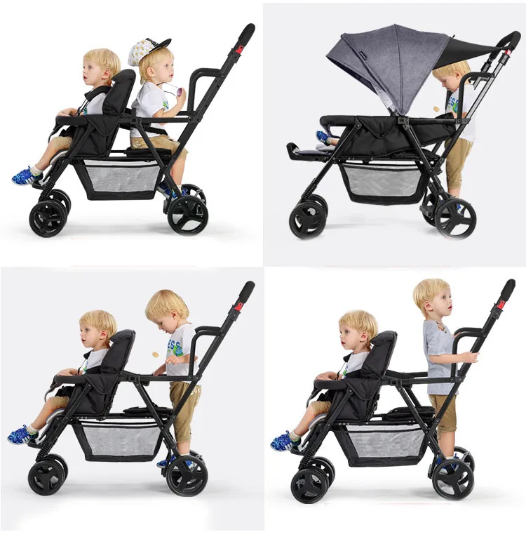Portable baby stroller lightweight folding adjustable two-person stroller for travel