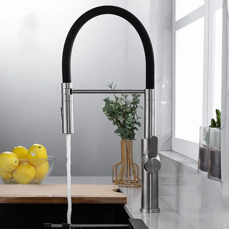 Modern stainless steel 304 brushed nickel single handle two function sprayer outlet kitchen mixer faucet tap with flexible hose