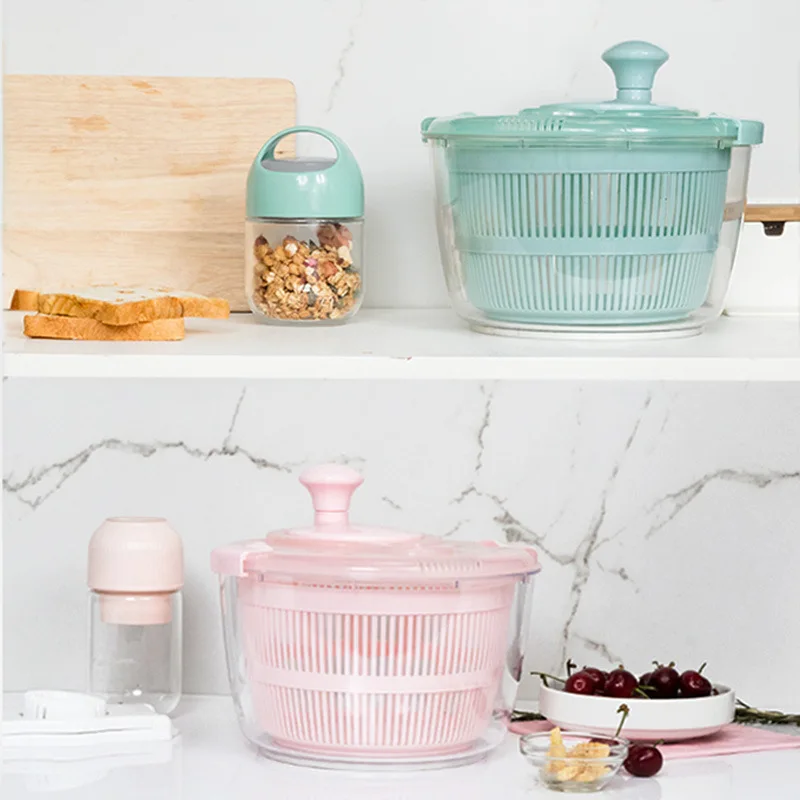 DD1106  Quick Dryer Kitchen Manual Drying Basket Box Double Layer Leafy Vegetable Fruit Washer Large Salad Spinner