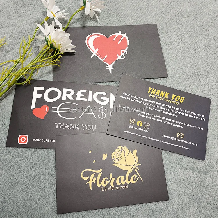 Professional Printing Luxury Gold Foil Hot Stamp Black Matte Thank You Cards 100 For My Small Business