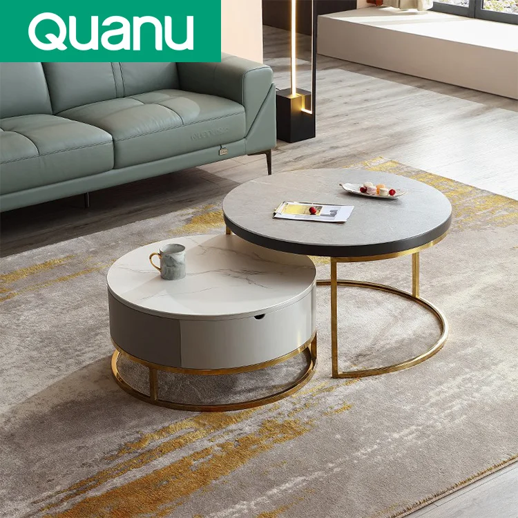 670106 Luxury living room furniture round tea table tv stand with coffee
