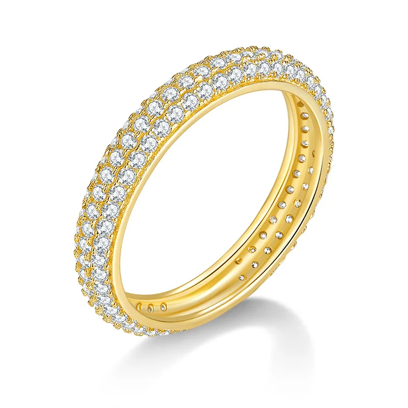 Wholesale Price 925 Sterling Silver Wedding Jewelry Women Full Eternity Band Iced Out VVS 2 Row Moissanite Ring