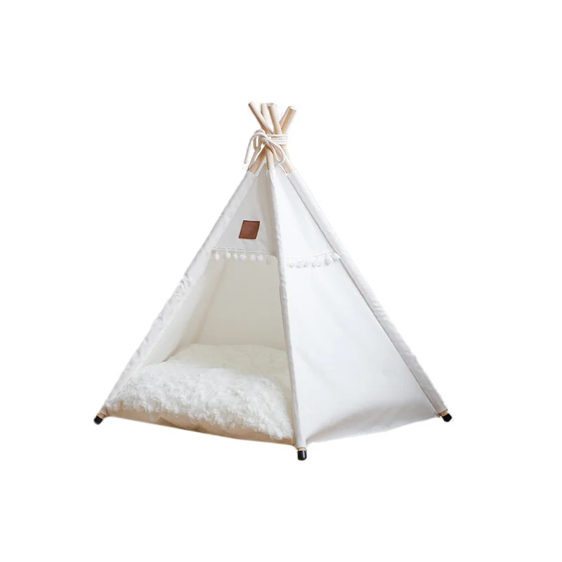Wholesale pet supplies camas de perros dog bed house cat tent 100% cotton canvas pet teepee