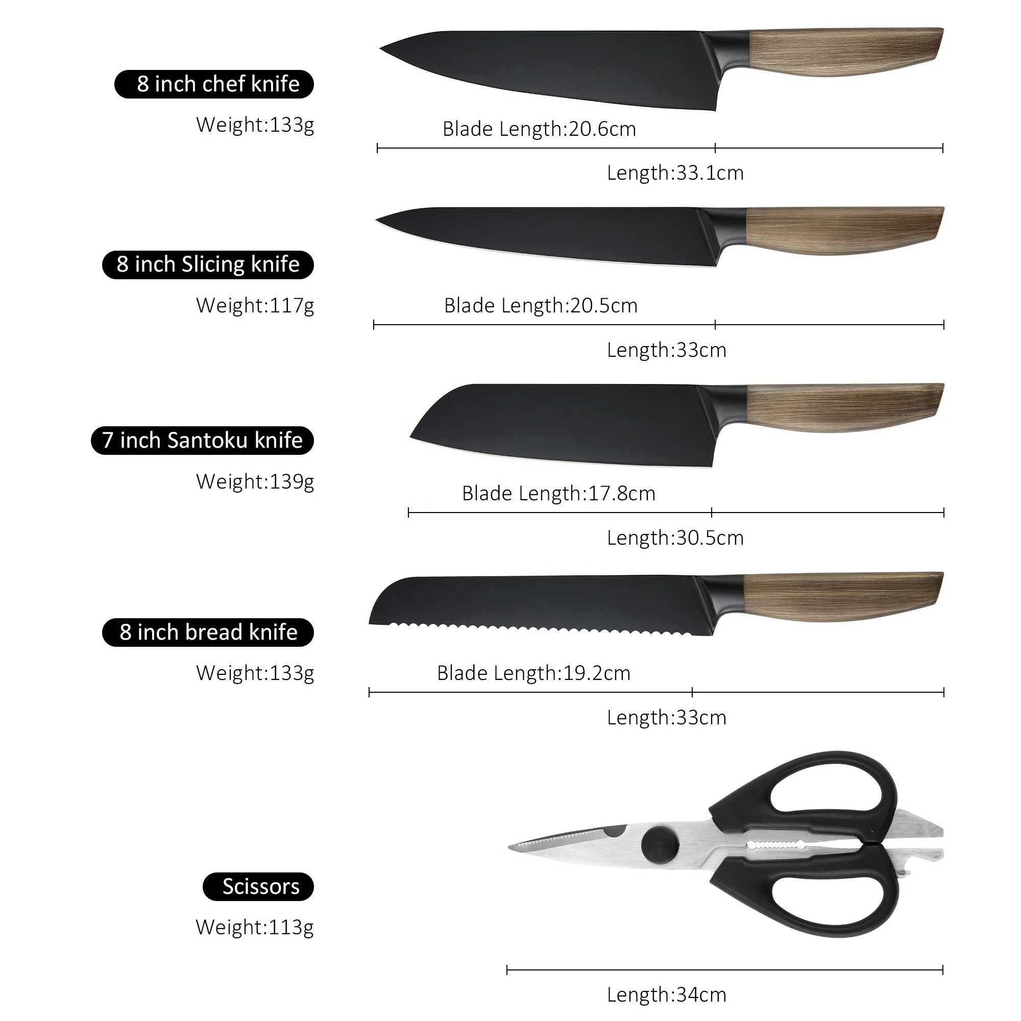 6 Pieces Brown Stainless Steel Hollow Handle Knife Set Ultra Sharp Kitchen Santoku Chef Knives For Home Restaurant
