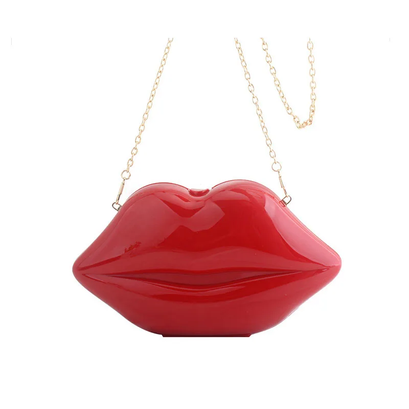 2021 Lefen Sexy Purse Cross-body Handbag Custom Made Acrylic Lips Clutches Purse Red Messenger Bag For Lady (LF32)