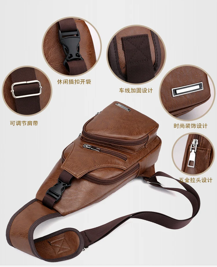 
Hot Men Handbags Casual PU Leather Bag Vertical Briefcase Shoulder Messenger Bags usb charger port earphone hole 