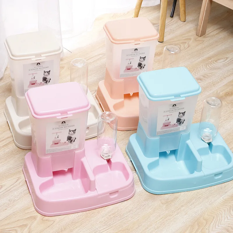 Amazon hot selling  automatic pet feeder set plastic water dispenser dog cat bowl pet feeder
