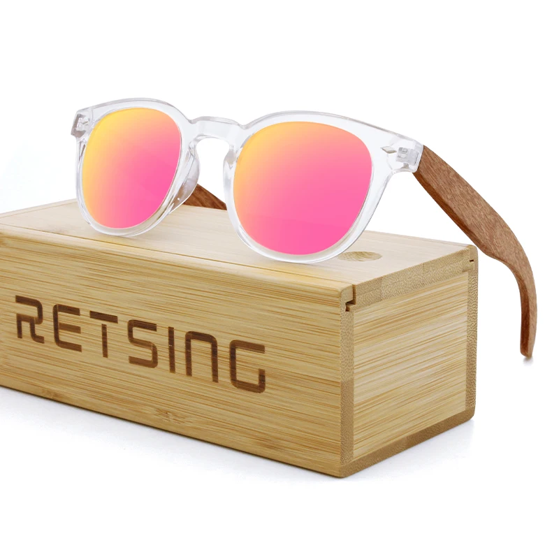 Hot Sale Man And Women Polarized Sunglasses Round Frame Retro Bamboo Wood Sun Glasses