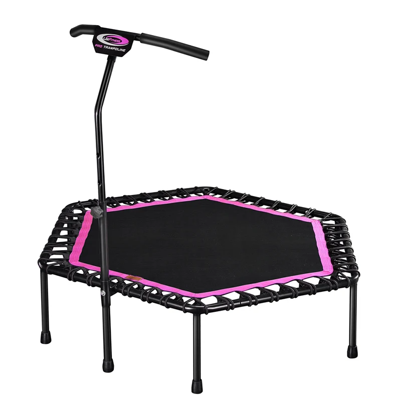 48 Inch Hexagonal Muted Fitness Trampoline with Adjustable Handrail Indoor GYM Jump Sports