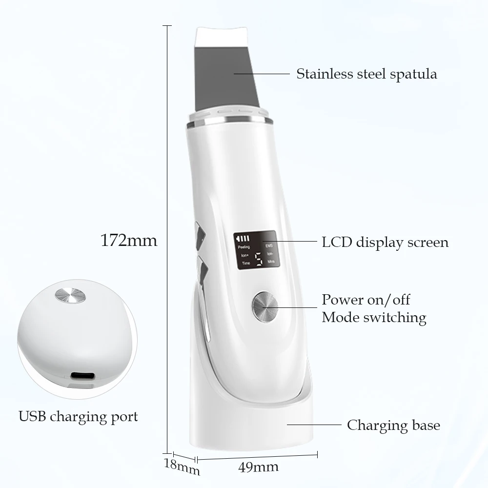 2024 new professional portable facial spatula ultrasonic skin scrubber shein tiktok hot selling face skin scrubber